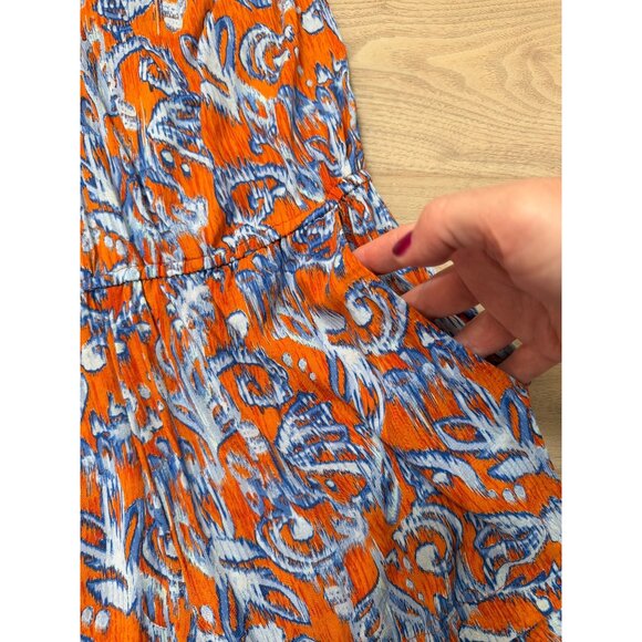 8BCBGMaxAzria XS Womens Orange & Blue Halter Neck Printed Romper - Picture 2 of 4
